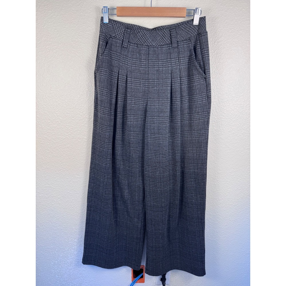 Halara Plaid Wide Leg Pants Womens Medium Gray Glen Check Pleated Trouser Office